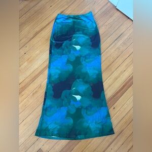 Elegant Blue and Green Floral Maxi Skirt